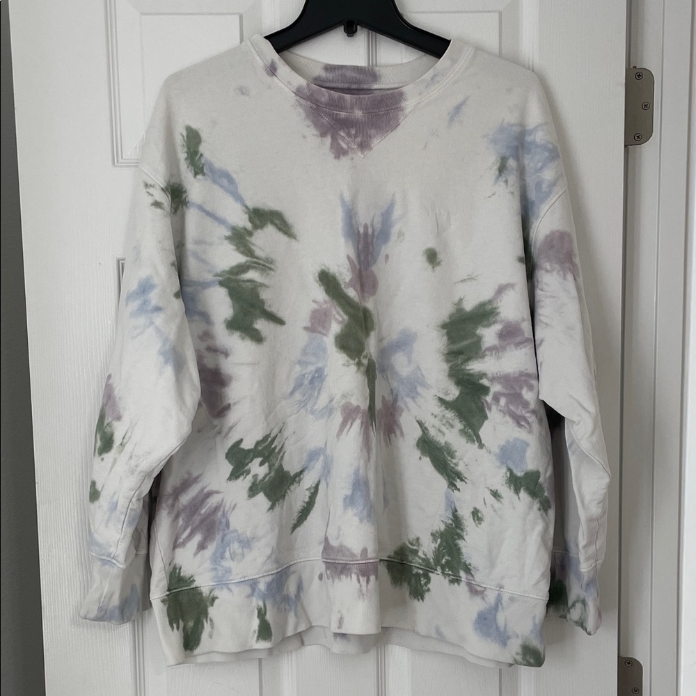 Artistic Tie-Dye Sweatshirt - Green, Purple, and White
